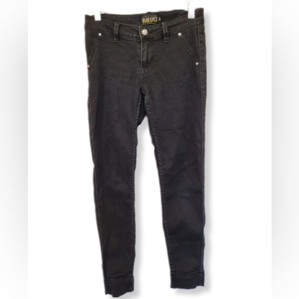 Blue Spice Jeans Black Gray Wash Skinny Stretch Jewel Button 5 pocket Si…